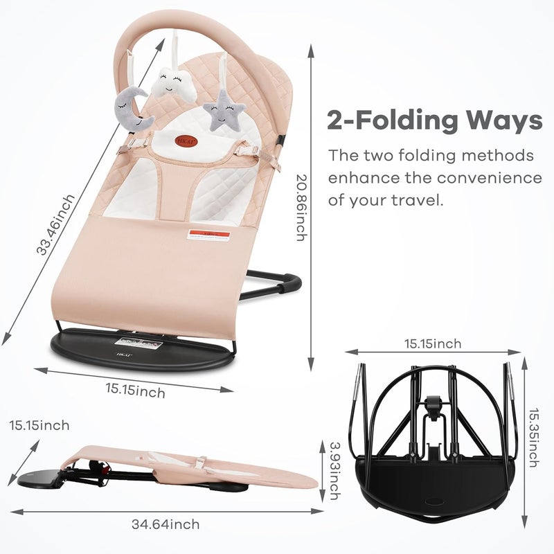 HKAI Baby Bouncer, Portable Baby Bouncer Seat for Babies 0-18 Months, 100% Cotton Fabrics, 3 Modes of use with Rocker and Stationary Options, Infant Rocker Chair with Hanging Toys-Organic Oat - Image 3